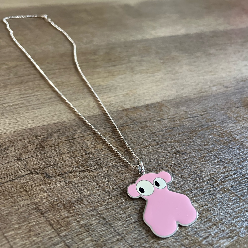 Tous Pink Enamel Bear Pendant Necklace
